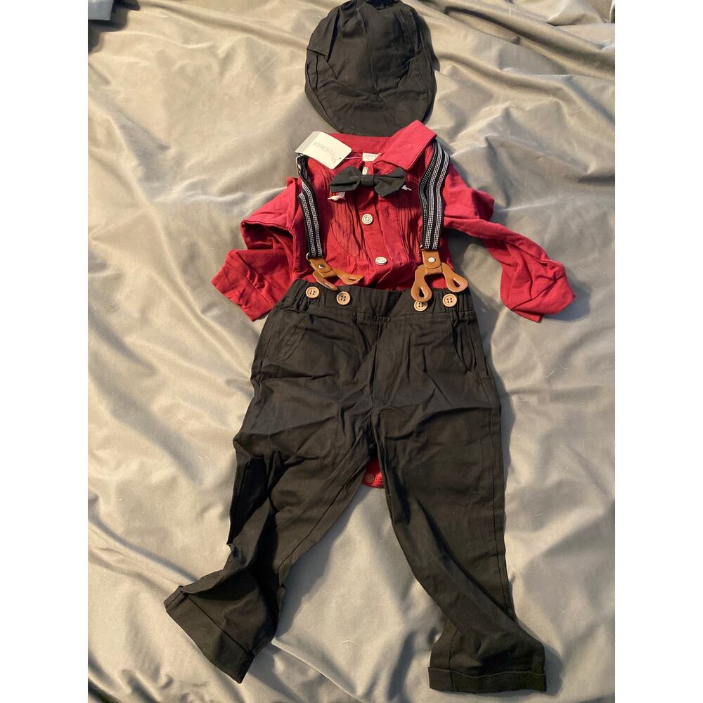 Brand New Baby Size 12-18MO Boys 4 Piece Holiday Outfit Set Pants, Shirt, Hat